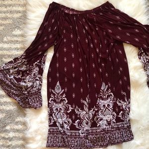 Off the shoulder red paisley top